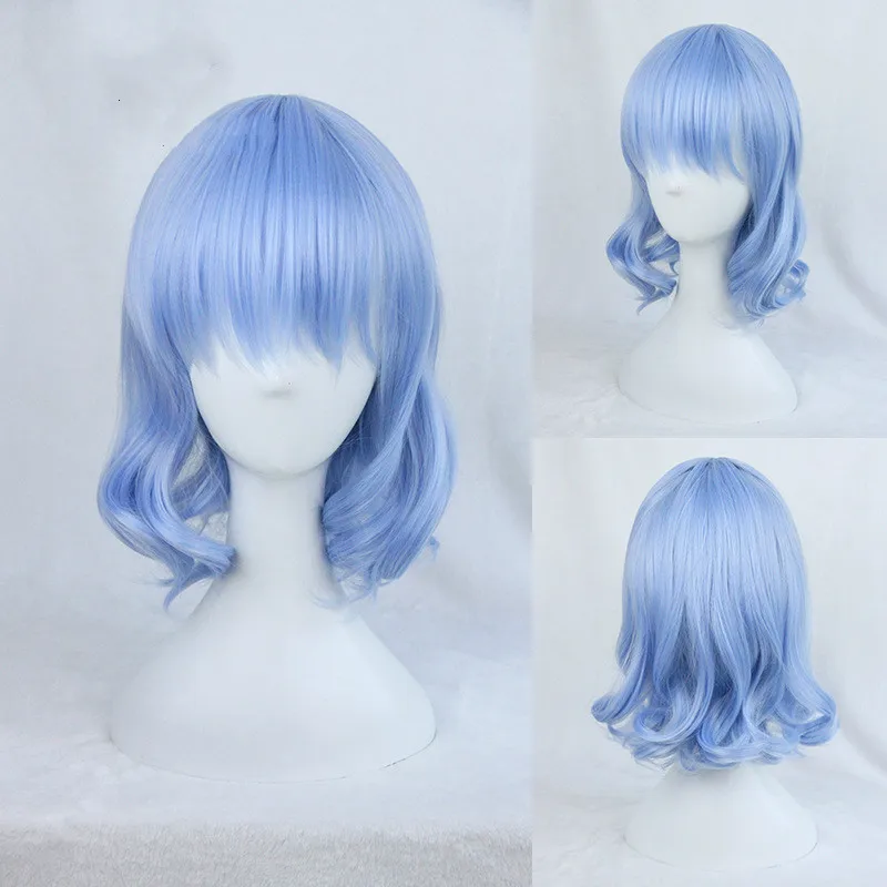 TouHou Project Remilia Scarlet косплей синий парик Короткие вьющиеся термостойкие синтетические волосы для женщин Костюм подарок+ Бесплатный парик колпачок