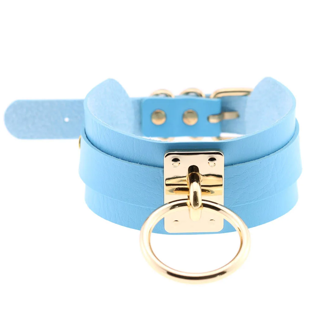 2021 Fashion Punk Blue Leather Choker Necklace Multilayer Heart Round Chocker Sexy Collar E Girl Women Necklace Gothic Jewelry 