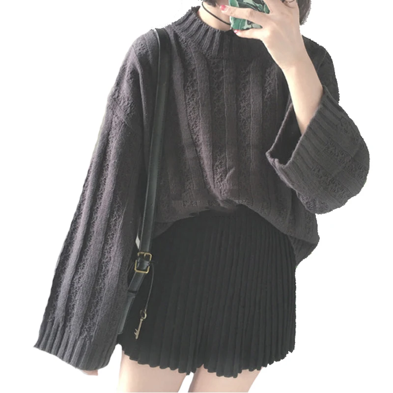 

AECU Women Sweater Casual Loose Knitted Jumpers For Women O Neck Long Batwing Sleeve Crocheted Pullovers Streetwear Winter