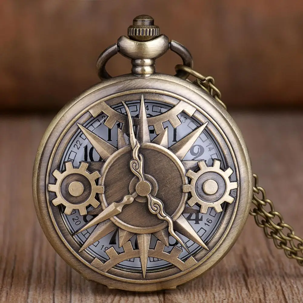 Reloj de bolsillo de cuarzo para hombre y niño, colgante de reloj de bolsillo con movimiento de engranaje hueco Retro Steampunk, regalo, reloj de bolsillo con cadena