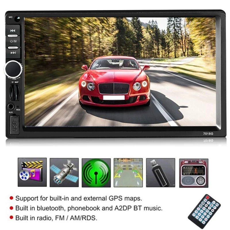 

2 Din Car Multimedia Player 7018 GPS Navigation with Map 7 Inch HD Contact Screen Bluetooth Radio Car Stereo MP5 FM Radio WiFi B