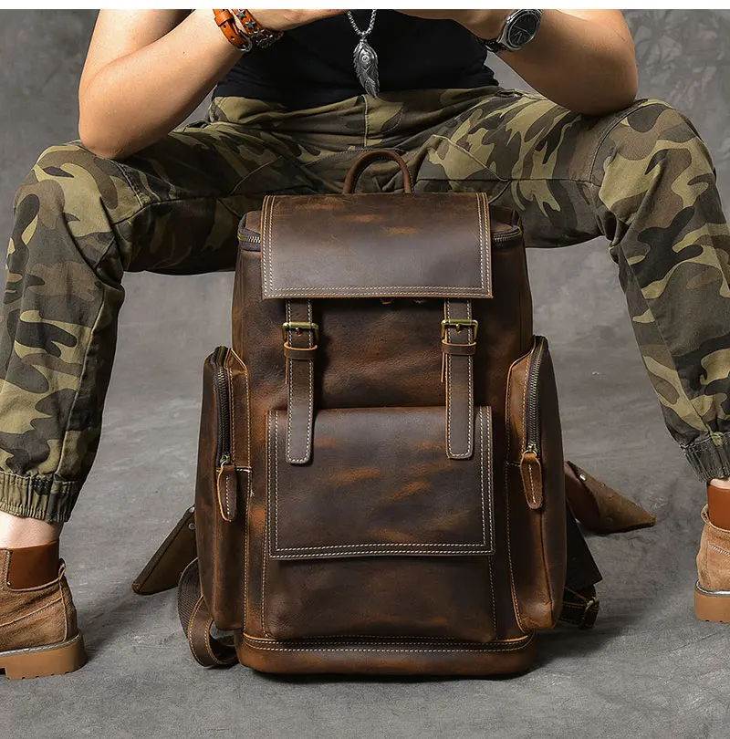 Ретро мужской рюкзак из натуральной кожи большой емкости для ноутбука школьная сумка рюкзак мужские коричневые сумки на ремне кожаные дорожные рюкзаки