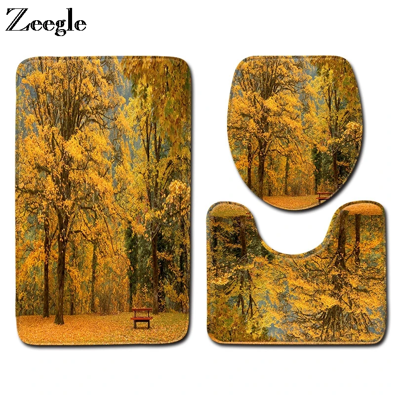 Zeegle Toilet Set Absorbent Toilet Pedestal Rug Flannel Soft Foot Mat Toilet Seat Cover Mat Absorbent Washable 3pcs Bath Mat Set