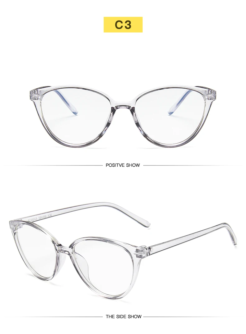 Fashion Women Cat Eye Eyeglasses Frame Men Optical Glasses Frame Retro Eyeglasses Computer Glasses Transparent glasses - Цвет оправы: C3 Transparent Grey