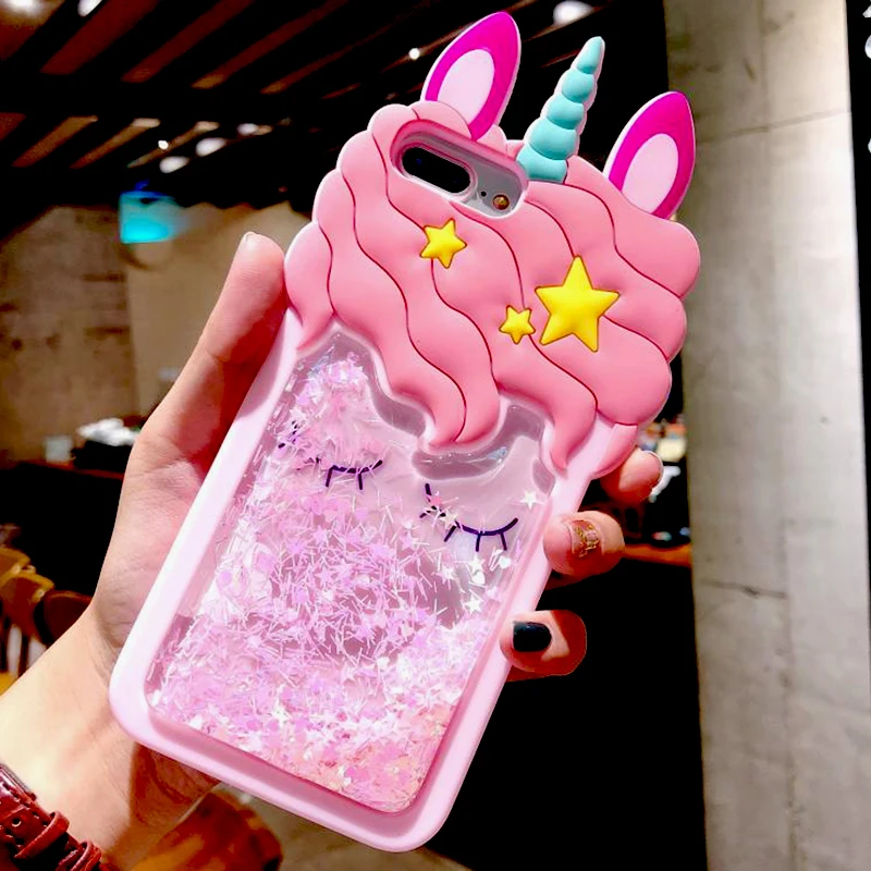 3D мультфильм розовый зыбучий песок Единорог Мягкий силиконовый Жидкий чехол со