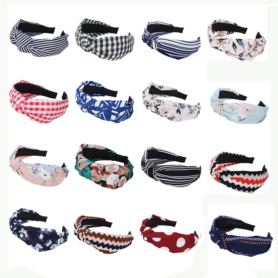

2019 Fashion Knot Plastic Hairbands Headbands for Women Girls Fabric Floral Print Hairhoop Wide Hair Band Headwear Accessories