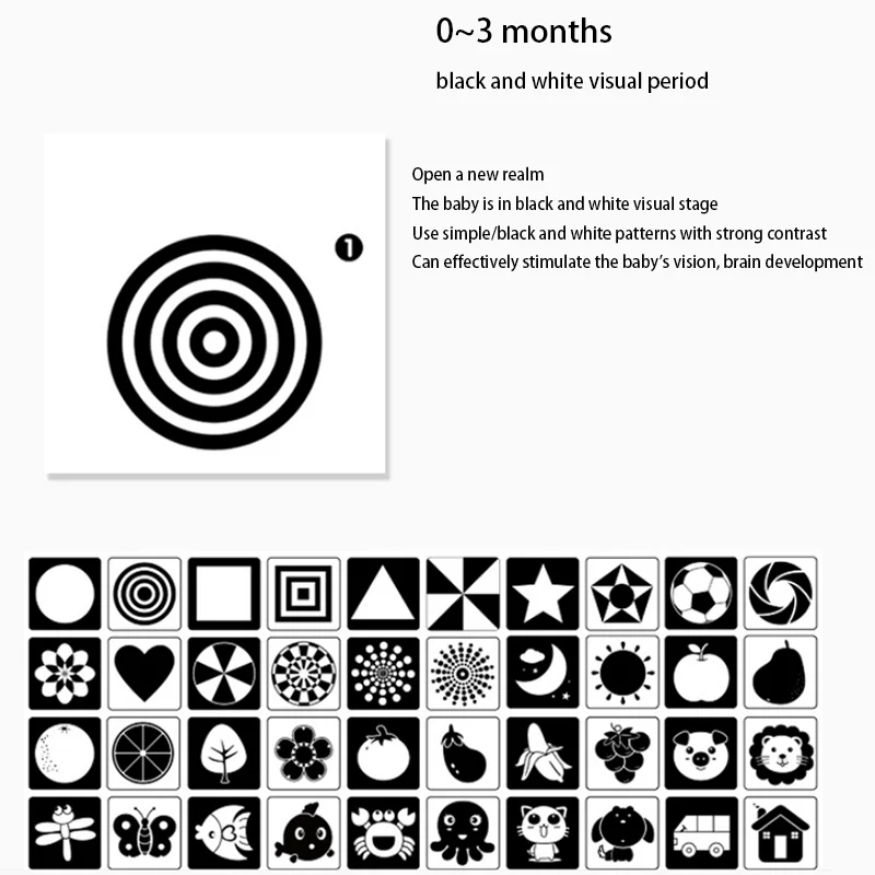 Cartes de stimulation visuelle pour bébé Montessori