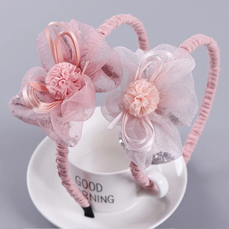 

Lovely Baby Headbands For Girls Sweet Lace Flower Bow Hairbands Princess Shiny Head Hoop Small Star Girls Hair Accessories
