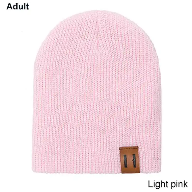 adult light pink TRUENJOY/Новое поступление, Детская Зимняя Шапка-бини, мягкая теплая вязаная шапочка-бини для мужчин и женщин, SKullies, девочки-мальчики, взрослые дети - Цвет: adult light pink