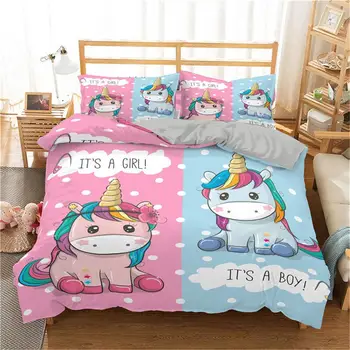 

3D Cute Unicorn Bedding set King Queen Sizes 2/3 Pcs Bed Linen Sets Home Duvet Cover Set Bedclothes Pillowcase Set