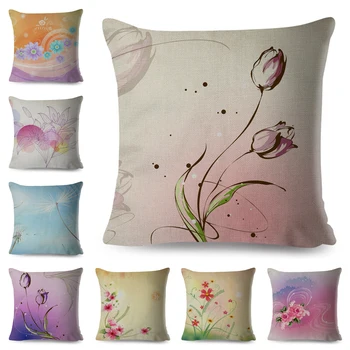 

Simple Geometry Pillow Case European Floral Flowers Cushion Cover Nordic style Art Linen Pillowcase for Sofa Home Car 45X45CM