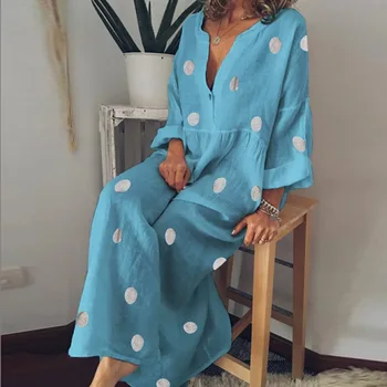 

Fashionable Maxi Beach Dress Swimming Cover Ups Cotton Bohemian Printed Casual Beach Skirt Sexy V-Neck Robe Caftan Swimwear