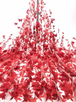 

Excellent design red 3D flower embroidered African French net Lace Fabric for party dress FD-922