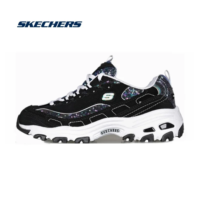 Skechers туфли в повседневном стиле; Для женщин D'lites, на платформе ботинки с массивным каблуком кроссовки удобные женские туфли на плоской подошве модные папа обувь Брендовая оригинальная 11916-BKW