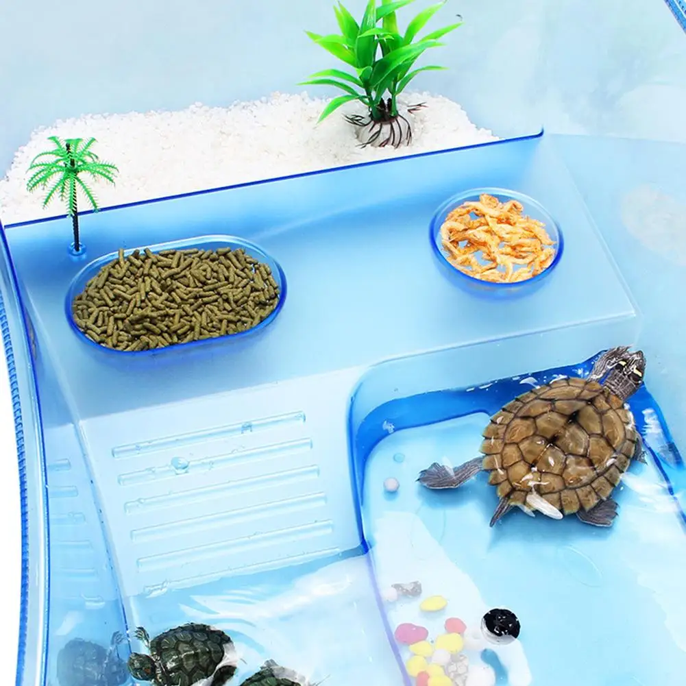 Pet Reptile Turtle Tortoise Vivarium Box Plastic Aquarium Tank With Basking Ramp Drying Platform Reptile Breeding Cage