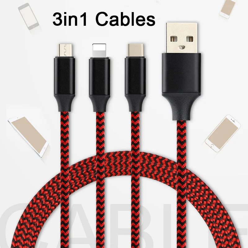 

Nylon USB Cable For Lighting Micro Type C Jack 3A iPad Fast Charging Date Cable For Xiaomi Samsung Huawei All Smart Phone Type