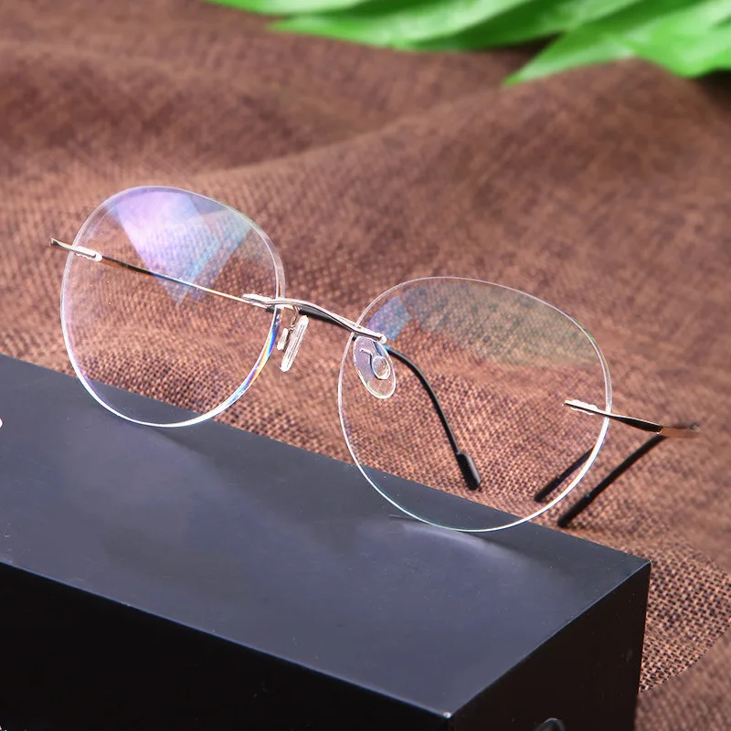 Montura de gafas de titanio sin montura, gafas redondas para hombres mujeres, gafas graduadas ópticas para miopía, marco de gafas de Corea - AliExpress