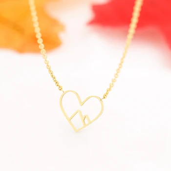 

Wholesale 10pcs Dainty Heart Minimalist Snowy Mountain Pendant Necklaces Stainless Steel Chain Hiking Outdoor Jewelry