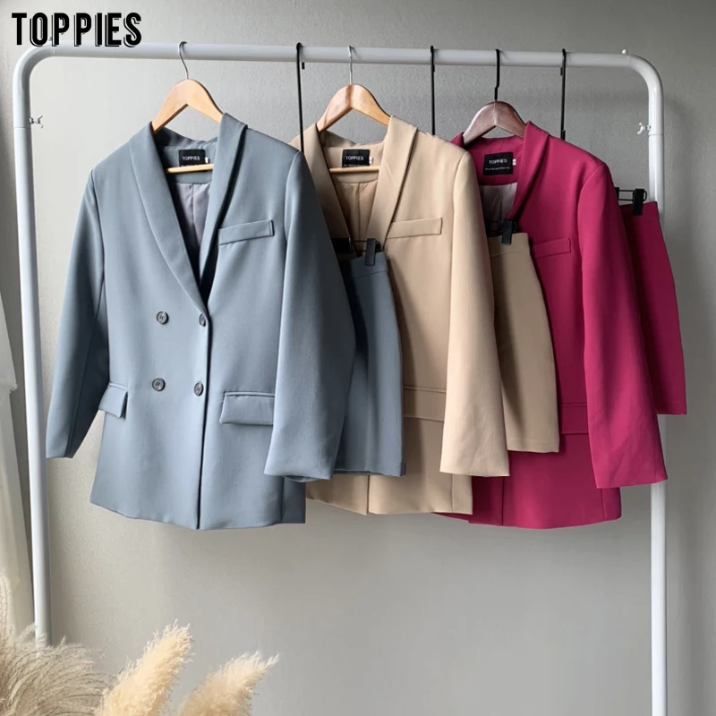 

Toppies womens blazer two piece suit set double breasted jacket blazer 2020 autumn ladies formal suit
