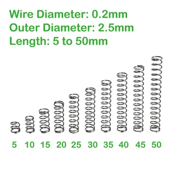 

Wire diameter 0.2mm OD 2.5mm Length 5mm to 50mm small compression springs