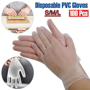 

100PCS PVC Gloves Food Grade Disposable Waterproof Allergy Anti-static Gloves For Food Cleaning Cooking Kitchen Work Gloves