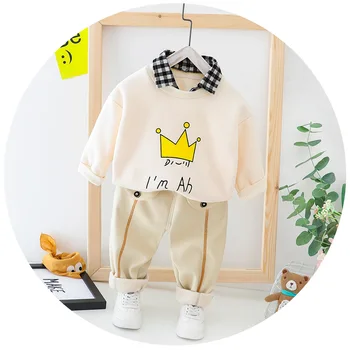

Children's clothing autumn and winter baby boy cartoon crown clothes suit children clothes sportswear suit children boy clothing