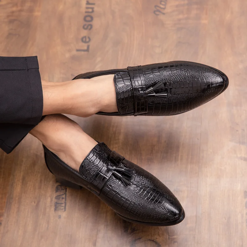 Merkmak/Мужская обувь; модные модельные туфли с кисточками; классическая офисная обувь с узором «крокодиловая кожа»; деловая обувь; большие размеры