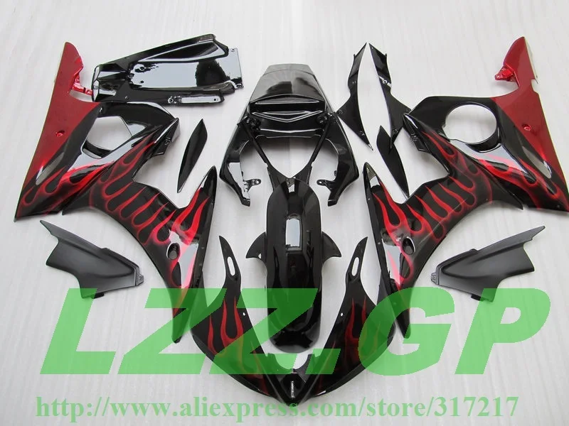 Комплекты обтекателей LZZ.GP Красного пламени черного цвета для Yamaha YZF-R6 03-05 YZF R6 03 04 05
