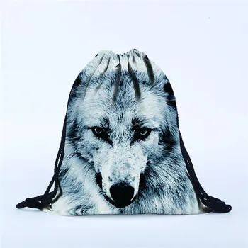 

#H30 Animal Wolf Print Drawstring Bag Unisex Women Men 3D Print Drawstring Backpack High Quality Cloth Drawstring Bags