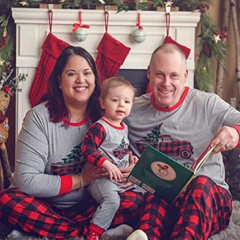 

2020 NEW Family Christmas Pajamas Set Mom And Kid Clothes Small Car Print Warm Swearshirt And Pants Adult 2pcs Clothing Outfit