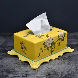 Ceramic & Porcelain Bathroom Tissue Box Livingroom Desktop Napkin Rack Holder Carved Base Flower Finished China Pastoral Style