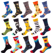 Fashion Men Women Unisex Funny Happy Socks Geometry Print Pattern Combed Cotton Calcetines De Hombre Skarpety Colorful Sock