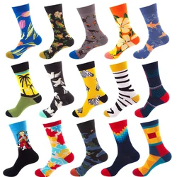 Fashion Men Women Unisex Funny Happy Socks Geometry Print Pattern Combed Cotton Calcetines De Hombre Skarpety Colorful Sock
