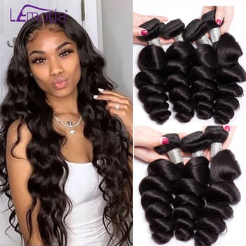 

LeModa Brazilian Loose Wave 4 Bundles Brazilian Hair Weave Bundles Human Hair Extensions Remy Hair Natural Black