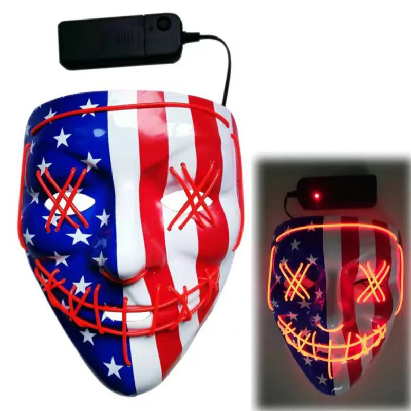 Светодиодный маска с флагом маски для празднования Хэллоуина маски EL холодный свет светится в темноте очищающие маски страшные светящиеся маски - Цвет: Red