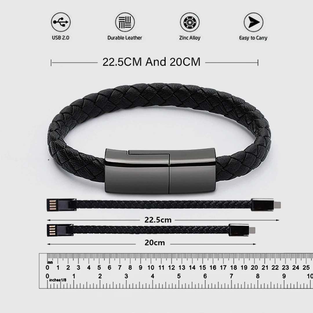 Открытый Портативный кожаный мини Флешка USB в виде браслета Зарядное устройство кабель для передачи данных для iPhone 5S 6 6s 7 8 X XS MAX XR iPad 8pin мобильного телефона для зарядки и передачи данных