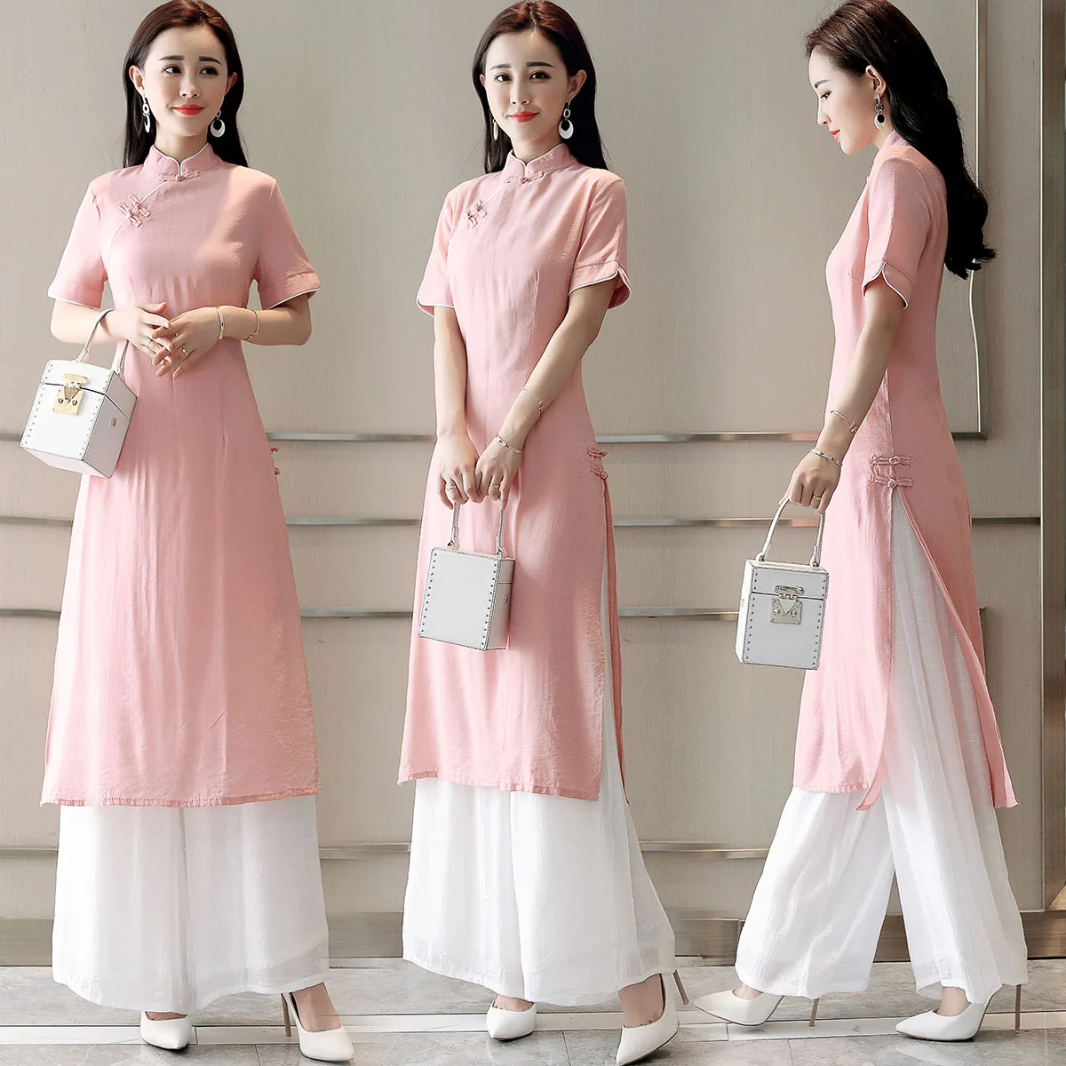 

Chinese-style Cheongsam-Dress 2019 Spring Clothing New Style Antique Style Slimming Authentic Viet Nam Audrey Cheongsam Two-Piec