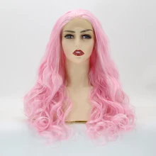 Зигзаг розовый парик для женщин тело волнистые кружева передние синтетические парики натуральные волосы длинные Glueless милые девушки косплей парики средняя часть