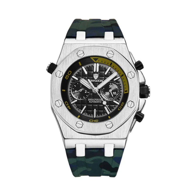 KIMSDUN2020 новые мужские часы модные двухглазые камуфляжные силиконовые водонепроницаемые автоматические механические часы спортивные деловые AP Royal Oak