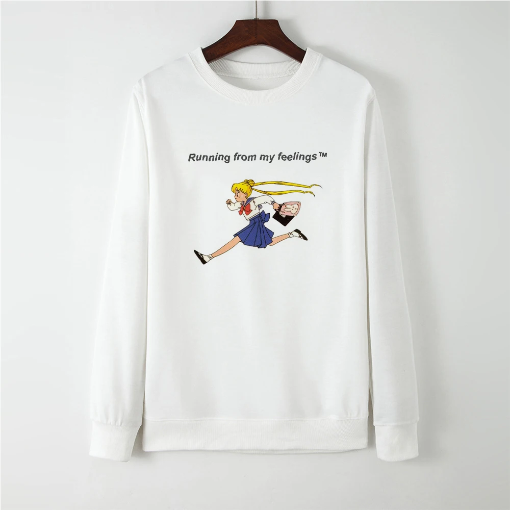 Модные осенне зимние топы Running From My Feeling Сейлор Мун Kpop повседневные милые