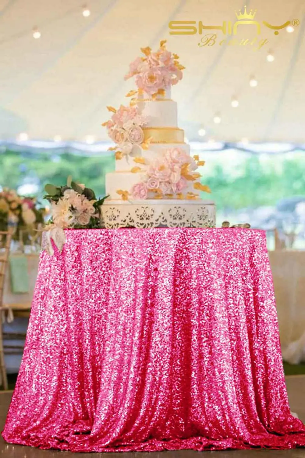 Fuchsia Tablecloth-Turquoise-60Inch с блестками, круглые блестящие скатерти, блестящая скатерть, свадебные Cover-M1017 с блестками - Цвет: Fuchsia