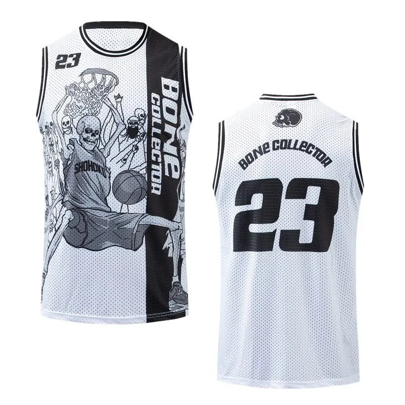 

Quick-Drying Breathable Basketball Vest Men's Mesh Skeleton Skull Head 23 Ball Uniform Elastic Loose-Fit Sports Running Short Sl