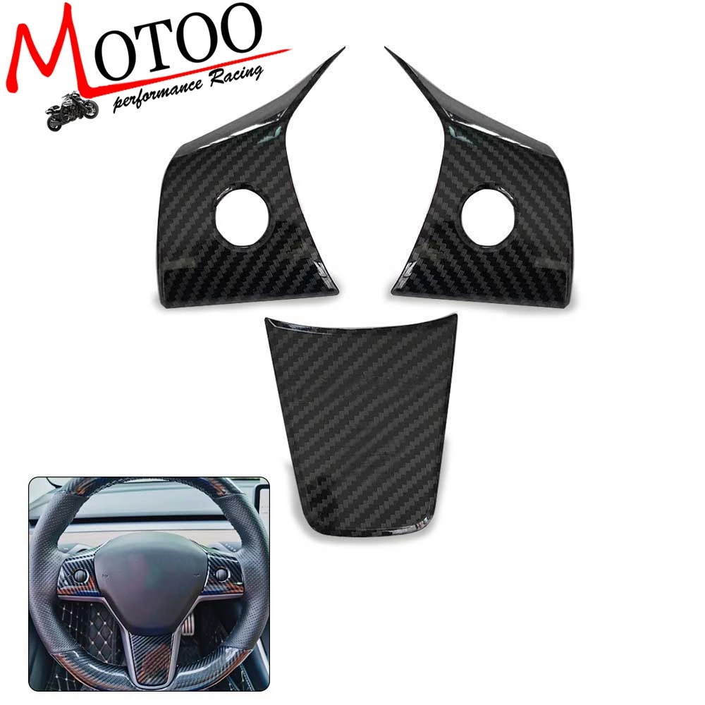 

Wheel Steering Panel Cover Trims Carbon Fiber Fit For Tesla Model 3 2018-2019