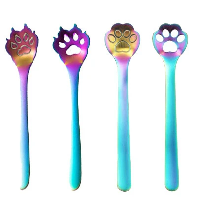 Colorful set 4 шт. Кошачий коготь для собак комплект кофейных ложек 304 нержавеющая сталь десертное мороженое чай столовые приборы для питья кухонные аксессуары - Цвет: Colorful set