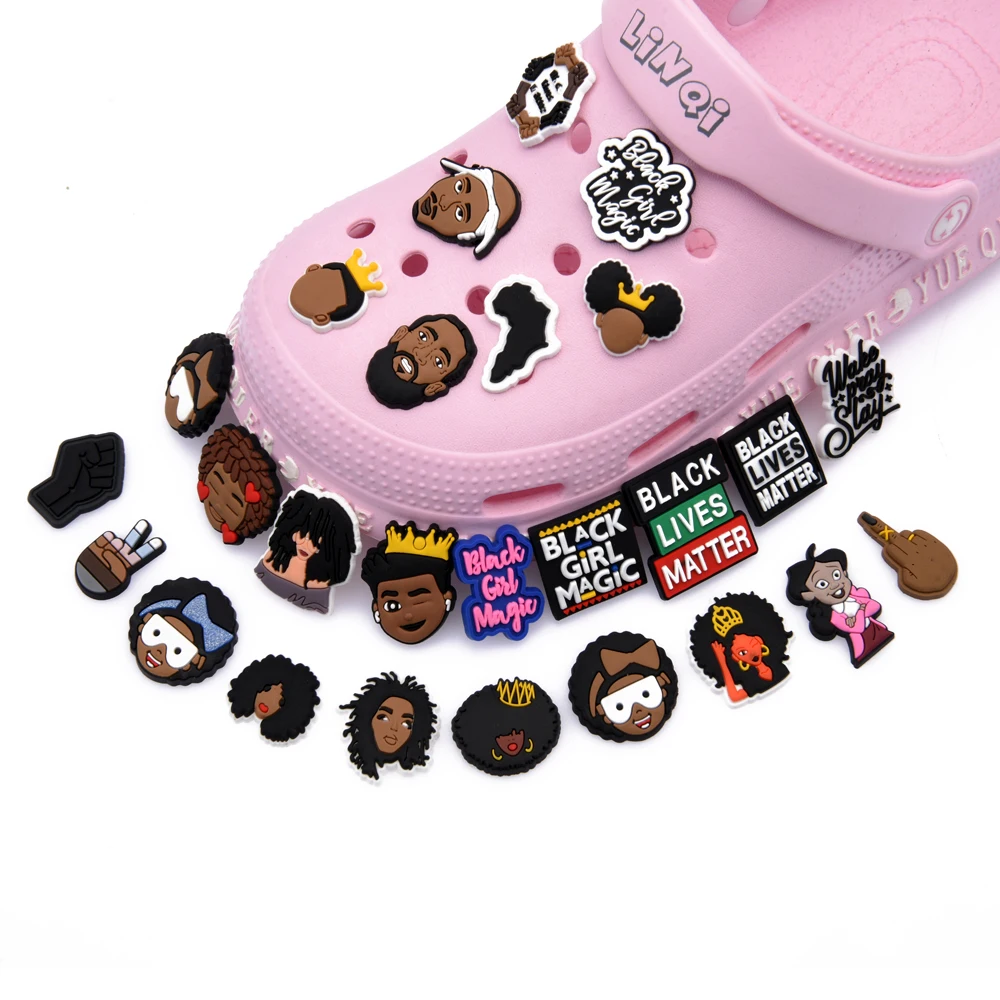 1 Pcs Black Girl Magic Croc Shoe Charms Accessories Decorations Clog