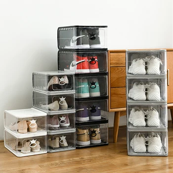 

5Pcs Clear Stackable Shoes Box Thickened Dustproof Plastic Clamshell Drawer Type Shoe Storage Box Organizer PI669