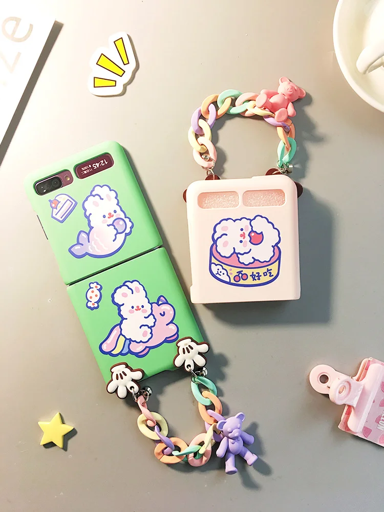 Cute Bunny Cake Phone Case For Samsung Z Flip Cover With Wristband For Samsung Galaxy Z Flip Cases For Samsung F7000 F7070 Flip Cases Aliexpress