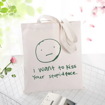 

Tote Bag Canvas Handbag Shopping Bag simple illustrationText DIY Daily Use Custom Print Logo Eco Reusable Recycle