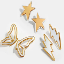 Золотой цвет полые серьги в виде бабочек Элегантная звезда молния дизайн крылья Женская Сережка-гвоздик правильной геометрической формы, с блестками ювелирные изделия