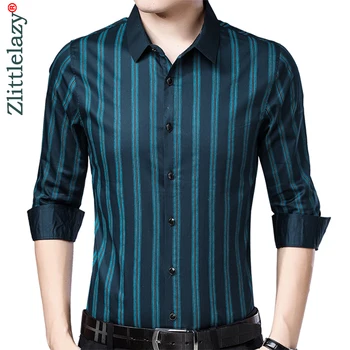 

2020 brand long sleeve men social shirt spring streetwear casual striped shirts dress mens slim regular fit clothes fashions 039